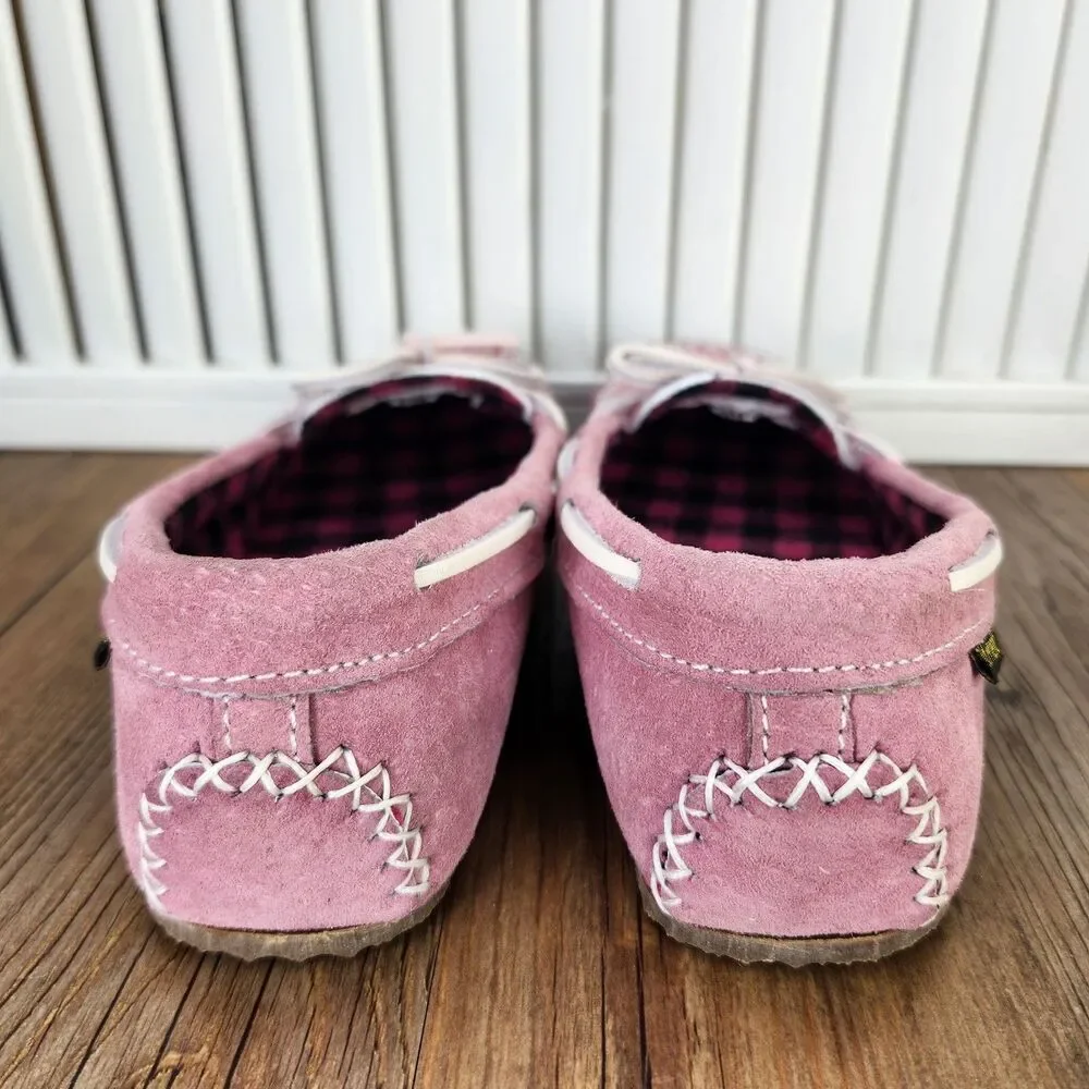 Old Friend Buckeye Moccasin Slippers Child Sz 2 Pink Fleece Lined Comfort Shoes